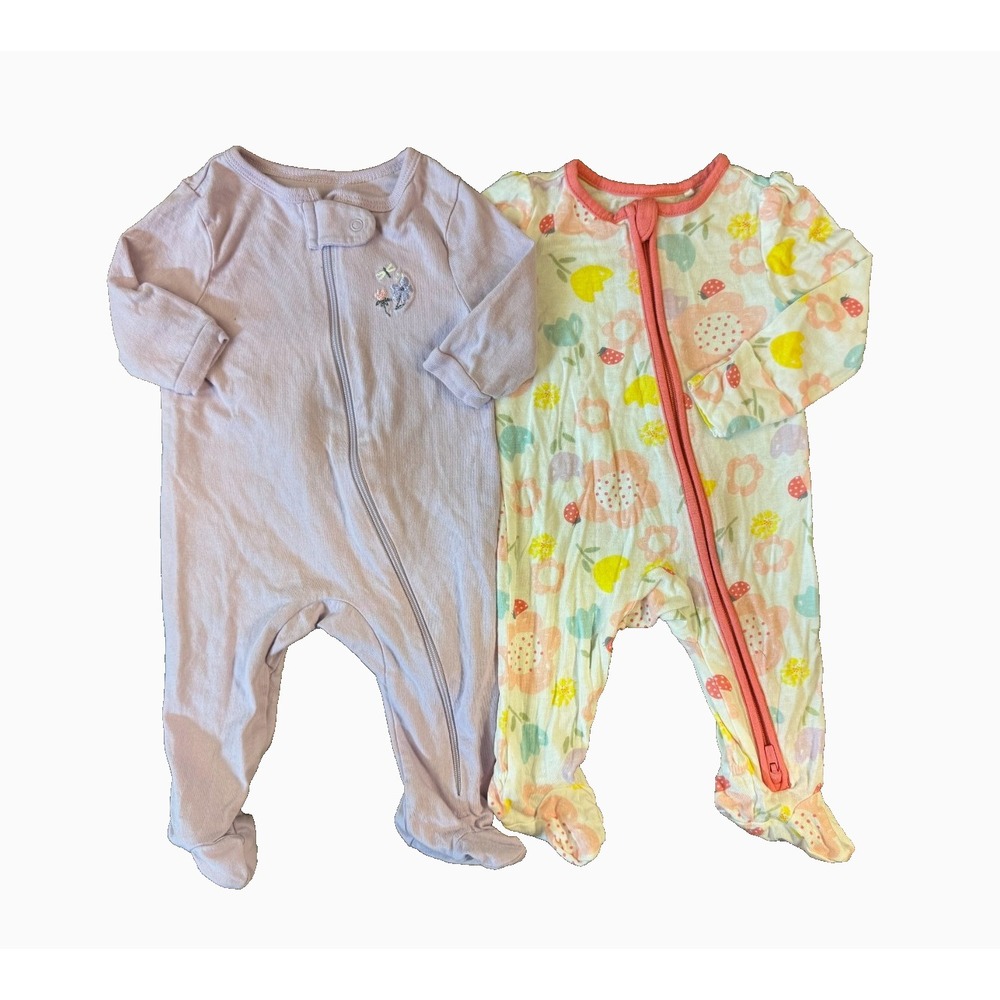 Baby Girl Sleepers Newborn Zippered Outfits Clothes Bundle Lot Floral Ladybug